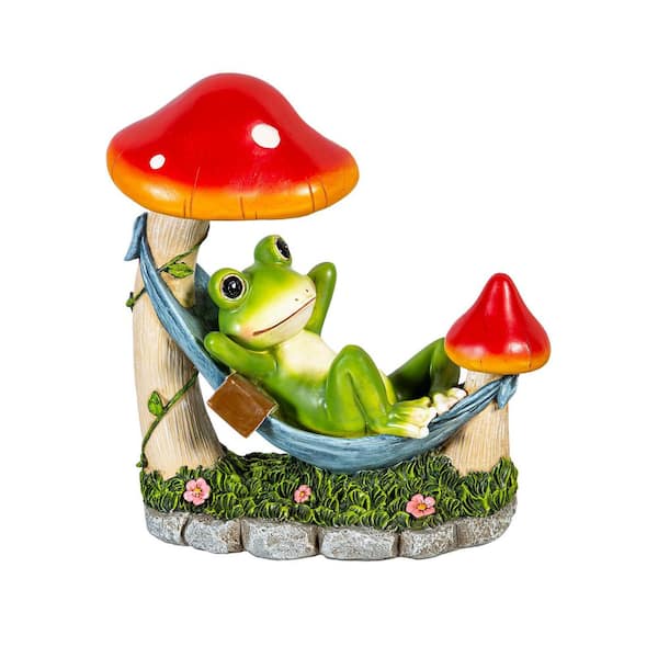 Evergreen 8 in. H Resin Relaxing Frog in Hammock Garden Statue