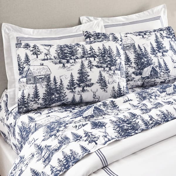 Home Decorators Collection Cozy Cotton Flannel Blue Winter Mountain Toile  4-Piece Queen Sheet Set WMT-03 - The Home Depot