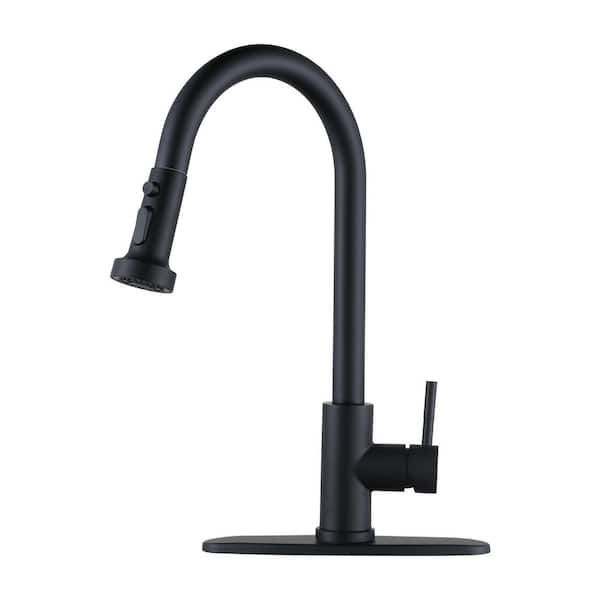 Matte Black 15 in. H Single Handle Pull Down Sprayer Kitchen Faucet with 360° Spout Swivel and 3-Spray Mode