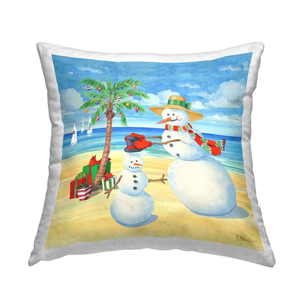 Snowman Beach Scenery Square Decorative Throw Pillow Set