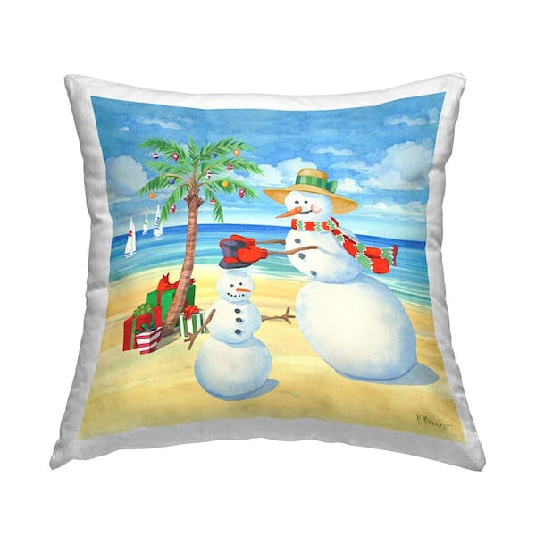 Stupell Industries Snowman Beach Scenery Multi-Color Print Polyester 18in. X 18in. Throw Pillow