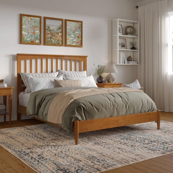 AFI Becket Light Toffee Natural Bronze Solid Wood Frame Queen Low Profile Platform Bed