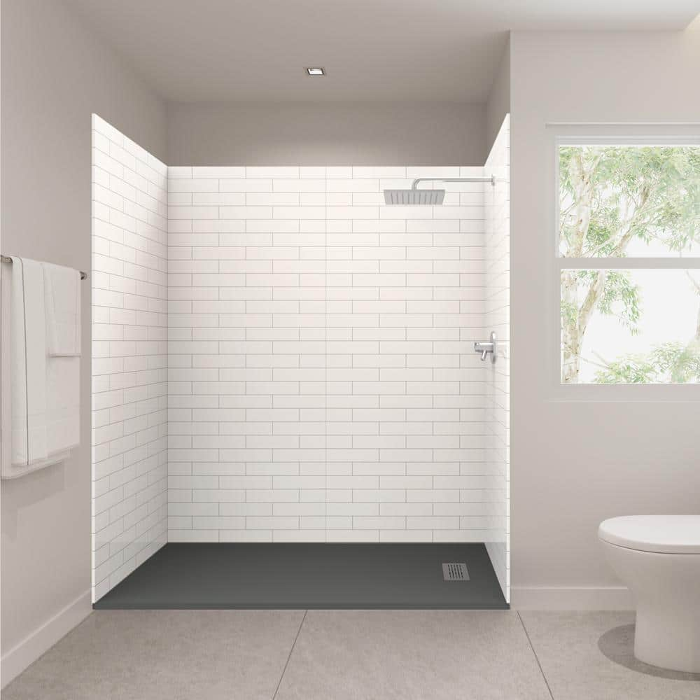 CASTICO 72 In. L X 36 In. W X 84 In. H Solid Composite Stone Shower Kit ...