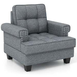 Grey Modern Accent Armchair with Thick Pillow & Cushion Studded Chair
