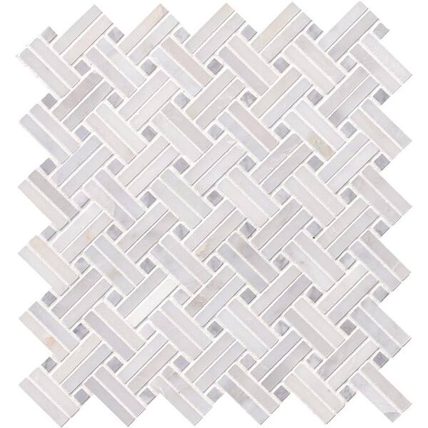 MSI Greecian White Double Basket Weave 12 in. x 12 in. x 10mm Polished Marble Mesh-Mounted Mosaic Tile (10 sq. ft. / case)