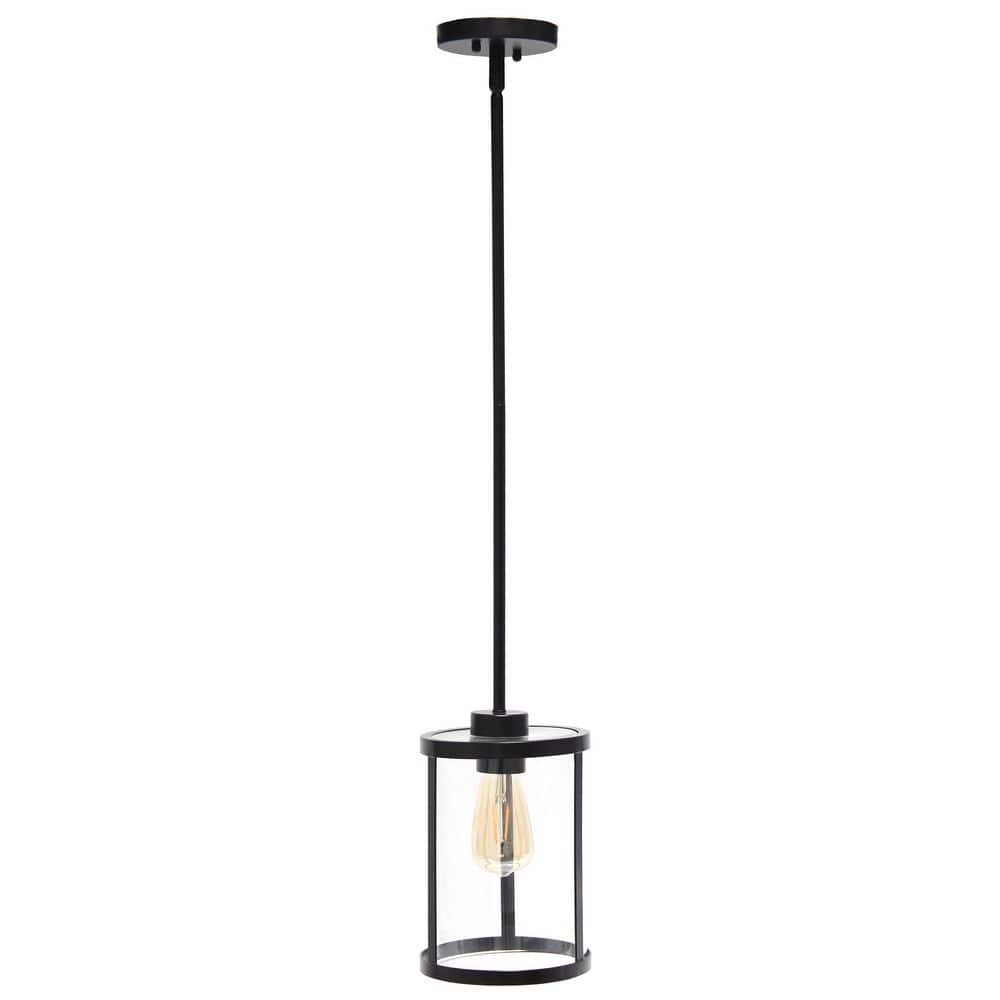 Elegant Farmhouse 55" Black Pendant with Brushed Nickel Accents and Clear Glass Shade
