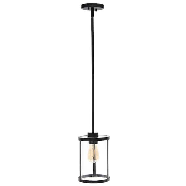 Lalia Home 10 in. 1-Light Black Standard Pendant Modern Farmhouse Adjustable Hanging Cylindrical Clear Glass Shade