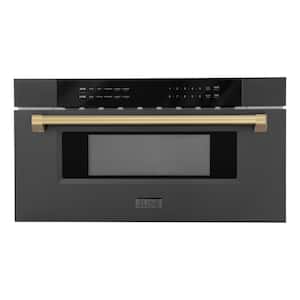 Autograph Edition 30 in. 1000-Watt Built-In Microwave Drawer in Black Stainless Steel and Champagne Bronze Handle
