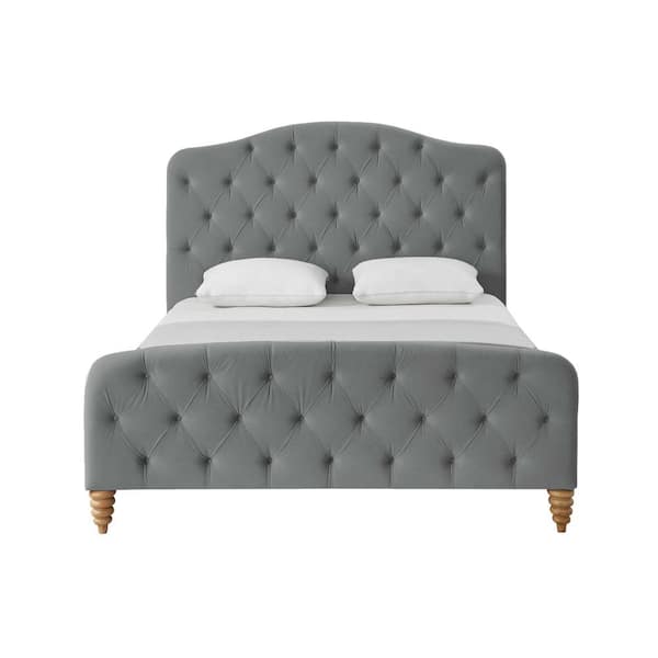 Rustic Manor Boucher Linen Grey Queen Bedframe with Tufted Headboard