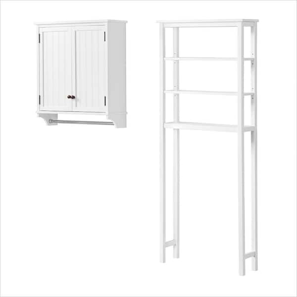 Alaterre Furniture Dover 27 in. W Over Toilet Space Saver with Open Shelving, 27 in. W Wall Storage Cabinet, 2-Doors and Towel Rod in White