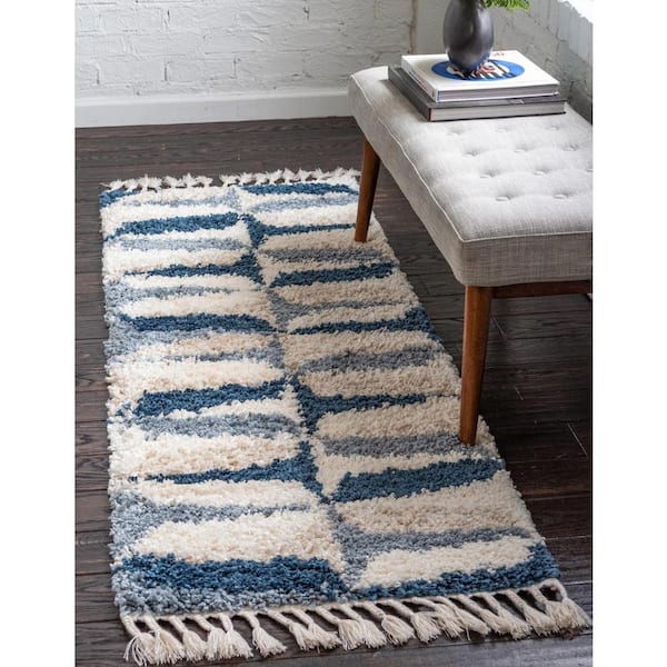 Hygge Shag Balanced Blue 2 ft. 2 in. x 6 ft. Runner Rug