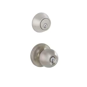 ESSENTIALS by Schlage Vining Satin Nickel Single Cylinder Deadbolt and  Keyed Entry Door Handle Combo Pack VC60 V VIG 619 - The Home Depot