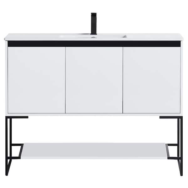 FINE FIXTURES Urbania 48 in. W x 18.5 in. D x 33.5 in. H Bath Vanity in Matte White with Ceramic Vanity Top in White with White Basin