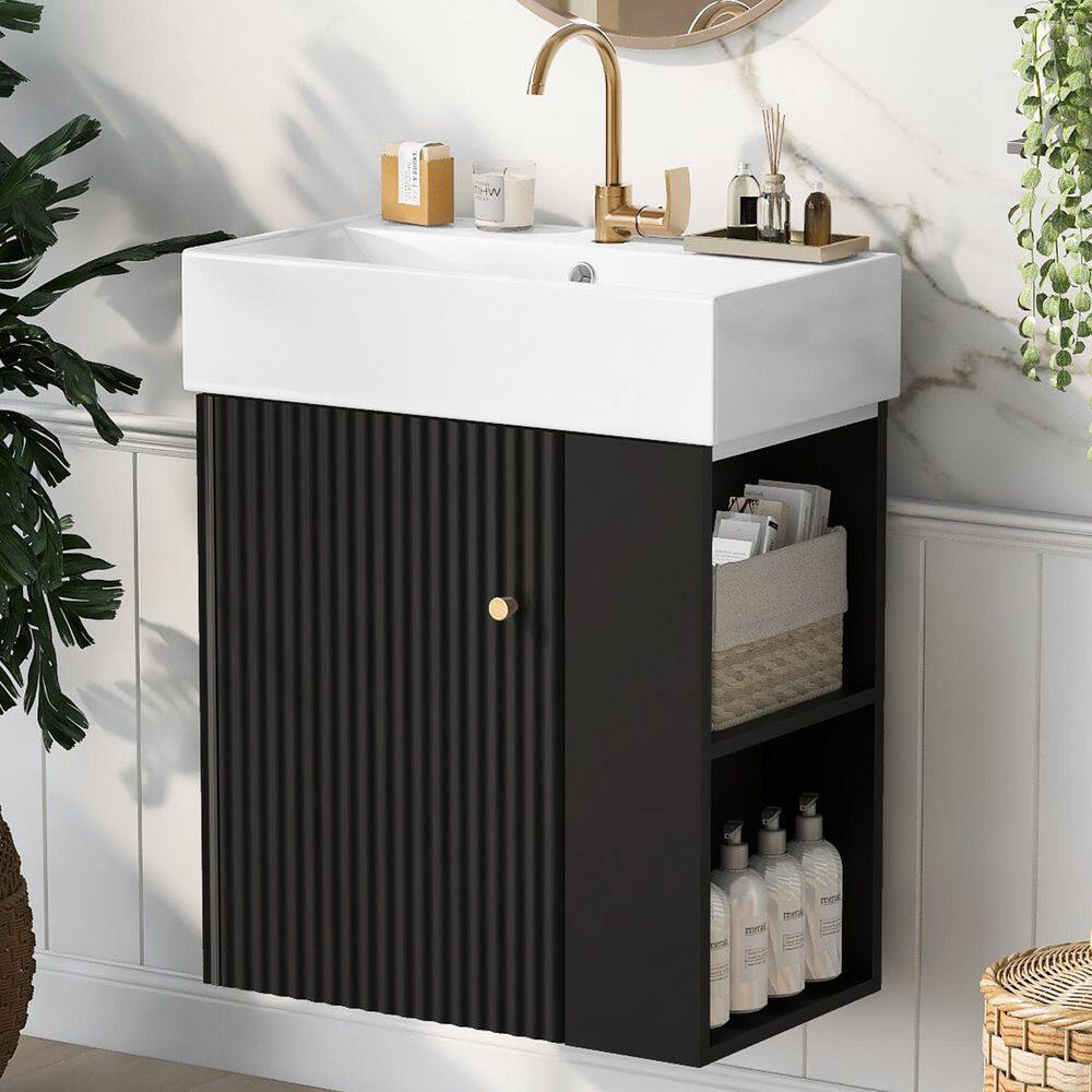 21.6in.W x 12.2in.D x 26.4 in. H Right Side Storage Single Sink Floating Bl