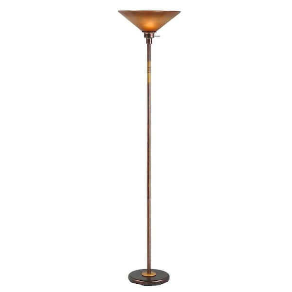 HomeRoots 70 in. Rust 1 Dimmable (Full Range) Torchiere Floor Lamp for Living Room with Glass Dome Shade