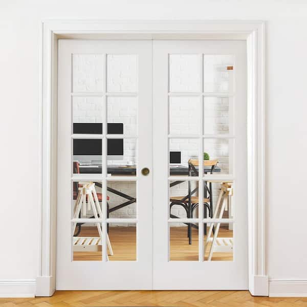 60 in. x 80 in. Craftsman Shaker 10-Lite Left Handed MDF Solid Core Double Prehung French Door