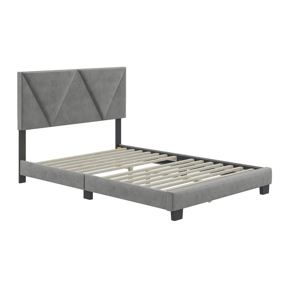 Vector Grey Velvet Upholstered Queen Platform Bed Frame with Headboard