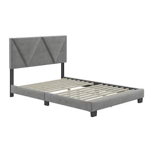 Vector Grey Velvet Upholstered Full Platform Bed Frame with Headboard