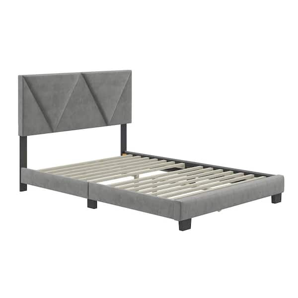 Boyd Sleep Vector Grey Velvet Upholstered Full Platform Bed Frame with Headboard