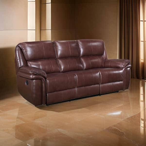Benjara 38.5 in. Pillow Top Arm Faux Leather Rectangle Manual Recliner Sofa in Brown