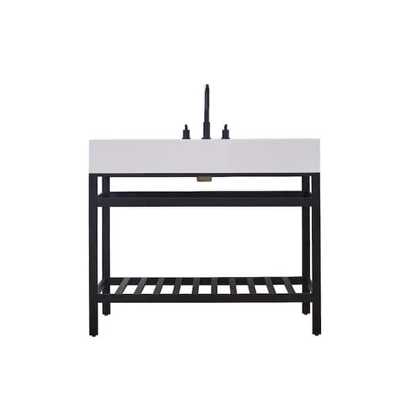 Altair Edolo 42 in. W x 22 in. D x 35 in. H Bath Vanity in Matt Black with White Composite Stone Top
