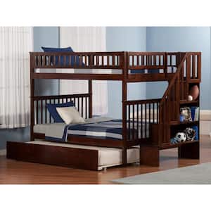 Woodland Staircase Bunk Bed Full over Full with Full Size Urban Trundle Bed in Walnut