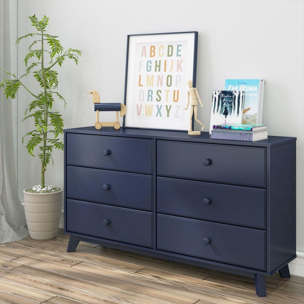 Max & Lily Blue 6 Drawer 60 in. Wide Dresser 1800216000-131 - The