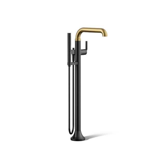 KOHLER Tone Single-Handle Claw Foot Tub Faucet with Handshower in Matte Black with Moderne Brass
