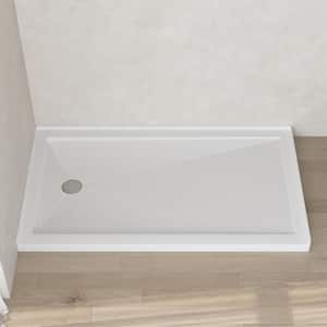 60 in. L x 34 in. W Acrylic Single Threshold Alcove Shower Pan Base in White with Left Drain and Slip-Resistant Floor
