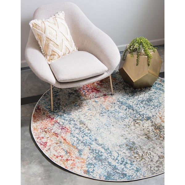 Baracoa Collection Area Rug - Panamericana (8 ft.  Round Cream/Blue)