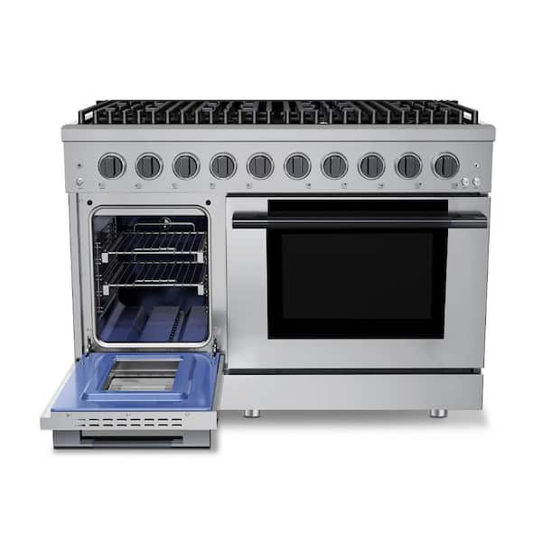HAUSLANE HausPro 48 in. 8 Burners Gas Range in Black Stainless