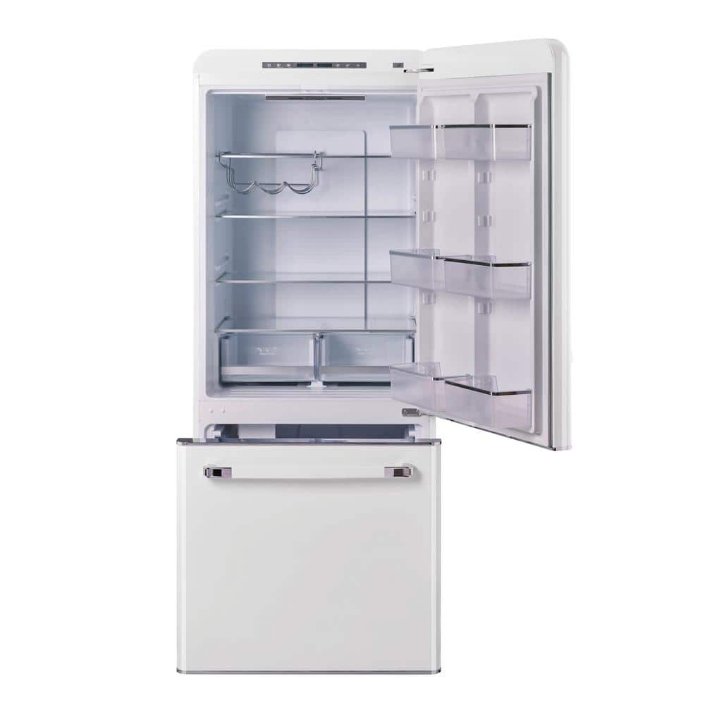 Marshmallow White 30" Retro Bottom Freezer Refrigerator with Ice Maker