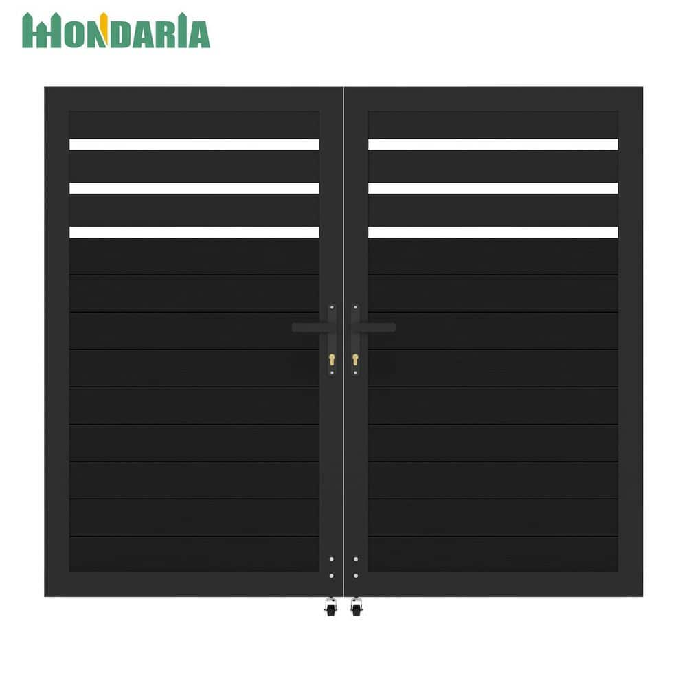 Modern Rust-Proof 5.9 ft. W x 4.9 ft. H Black Aluminum Semi-Private Double Swing Gate with Wheel price history on PriceWatchPro