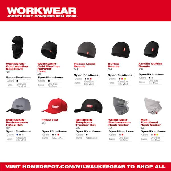 Milwaukee Large/Extra Large Dark Gray Hat WORKSKIN Fitted 507DG-LXL Home Depot - The