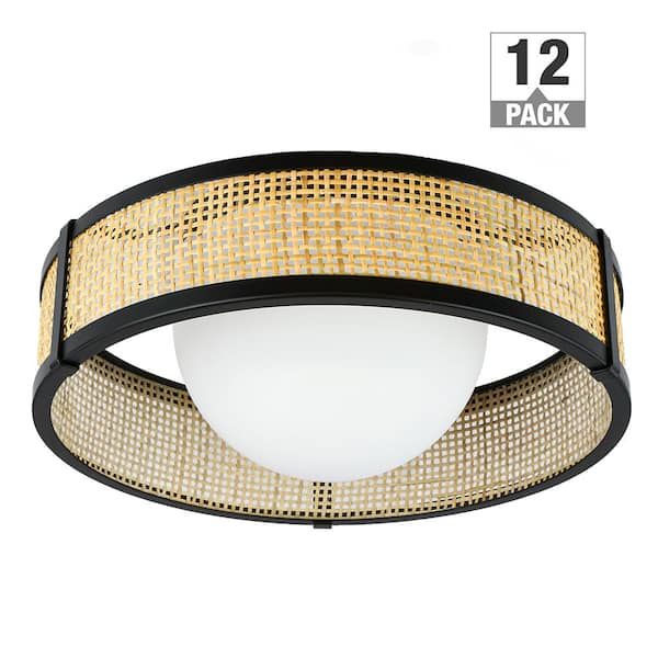 ETI LIGHTING 13 in. Modern Farmhouse Rattan LED Flush Mount 1100 Lumens Adjustable CCT (12-Pack)