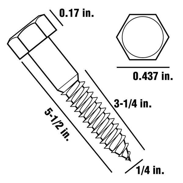 1/4 in. x 5-1/2 in. Hex Zinc Plated Lag Screw (50-Pack)