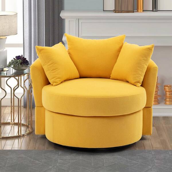 ANBAZAR Yellow Linen Fabric Upholstery Barrel Arm Chair (Set of 1