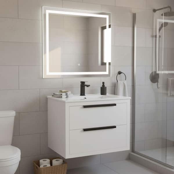 Kingsford 24 in. Single Wall Mounted White Bath Vanity with Drawers with White Ceramic Sink Top