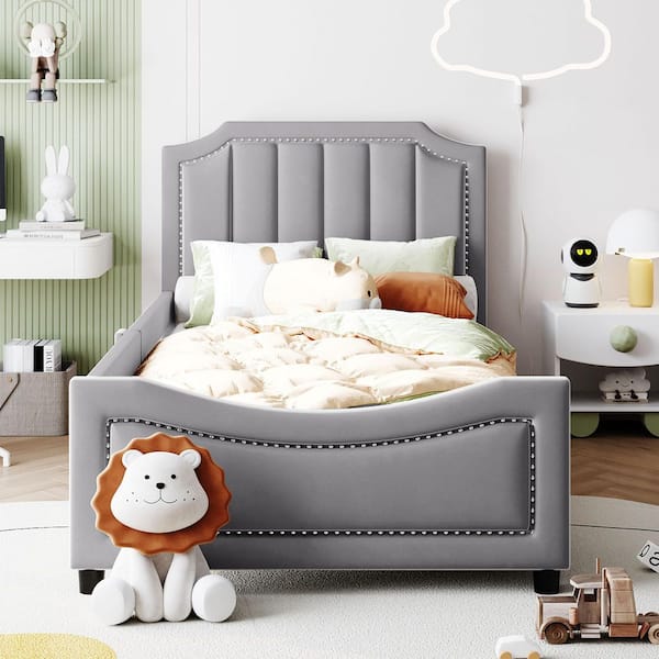 Gray Twin Size Daybed with Classic Stripe Shaped Headboard