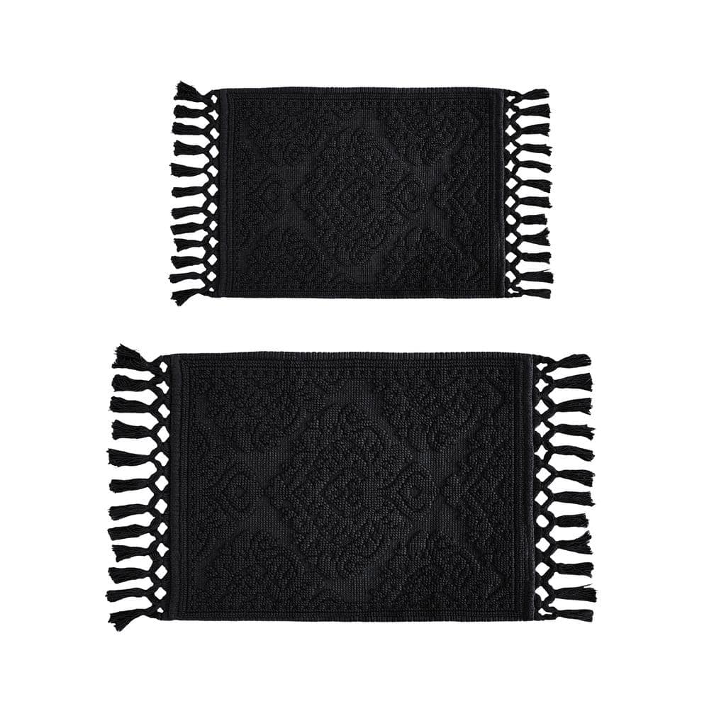 Ricardo Cotton Fringe 17 in. x 31 in. /21 in. x 41 in. Black 2-Piece Bath Rug Set in Dark Grey price history on PriceWatchPro
