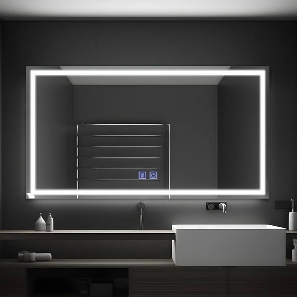 Frameless rectangular led light deals bathroom vanity mirror