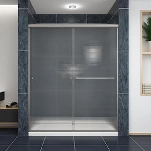 60 in. W x 72 in. H Sliding Semi-Frameless Shower Door in Brushed Nickel with Frosted Glass