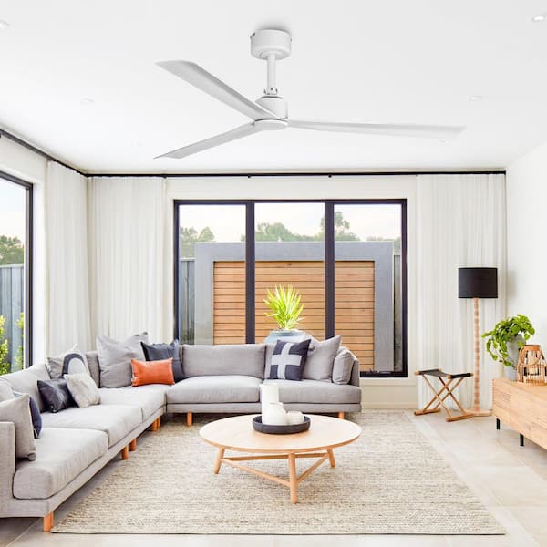 50 in. Indoor/Outdoor Matte White Downrod Mount Ceiling Fan with Remote Included