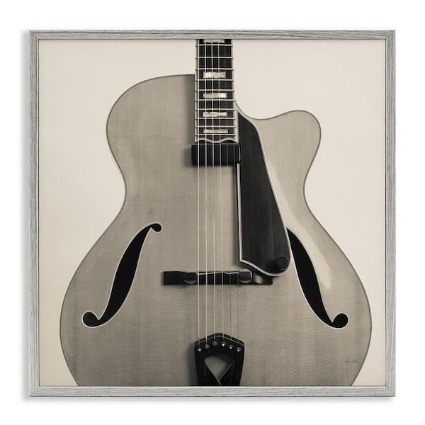 Stupell Industries Simple Chic Guitar by Deborah Revell Gray Framed Music Giclee Art Print 24 in. x 24 in.