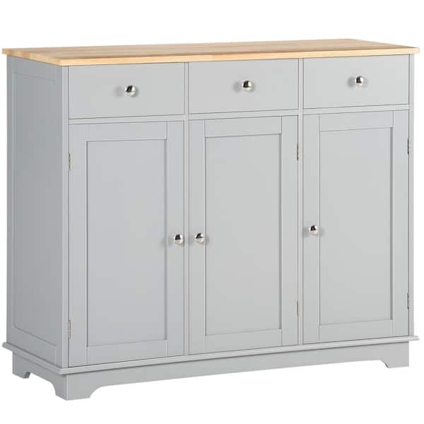 HOMCOM Modern Grey Sideboard with Rubberwood Top and Drawers