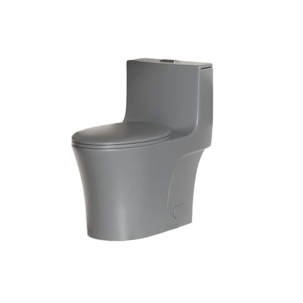 12 in. 1-Piece 1.1/1.6 GPF Dual Flush Elongated Toilet in Light Gray Seat Included, Comfort Height Toilet
