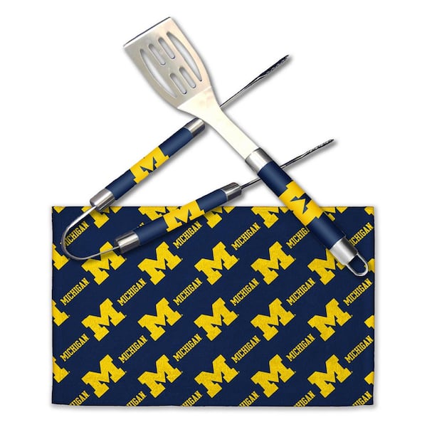 NCAA Michigan Stainless Steel BBQ Grilling Utensil Set Outdoor Kitchen Accessories