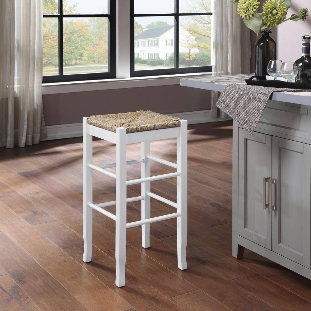 Rush Woven Square Backless Barstool in Cream White