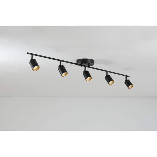 Shura 48 in. 5-Light Matte Black Integrated LED Flush Mount Ceiling Light with Rotatable Heads, 3000K, 2450 Lumens