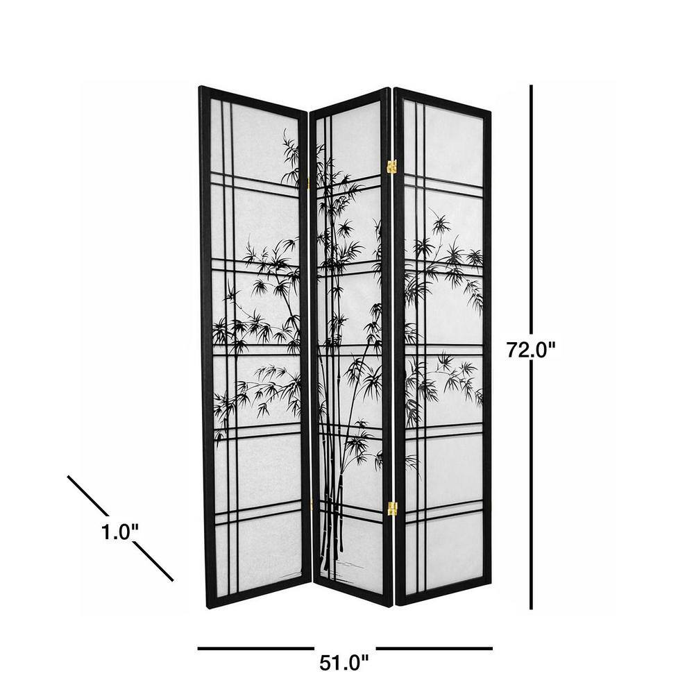 72" Black Bamboo Tree Shoji 3-Panel Room Divider